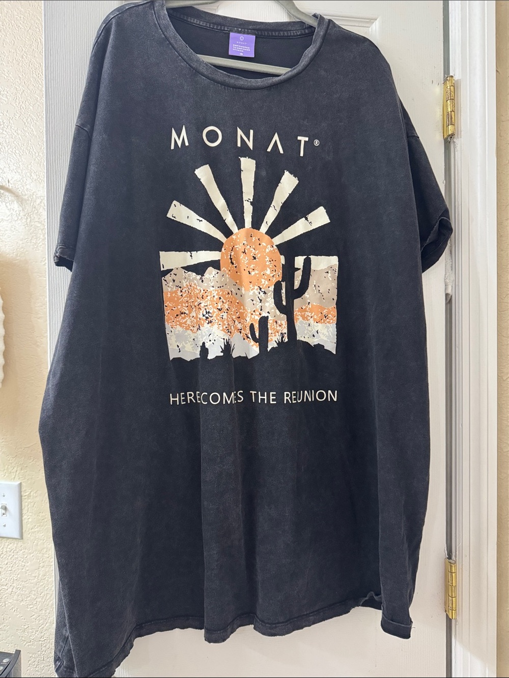 MONAT Graphic Desert Sunset shirt dress - Black with Orange & Cream Print